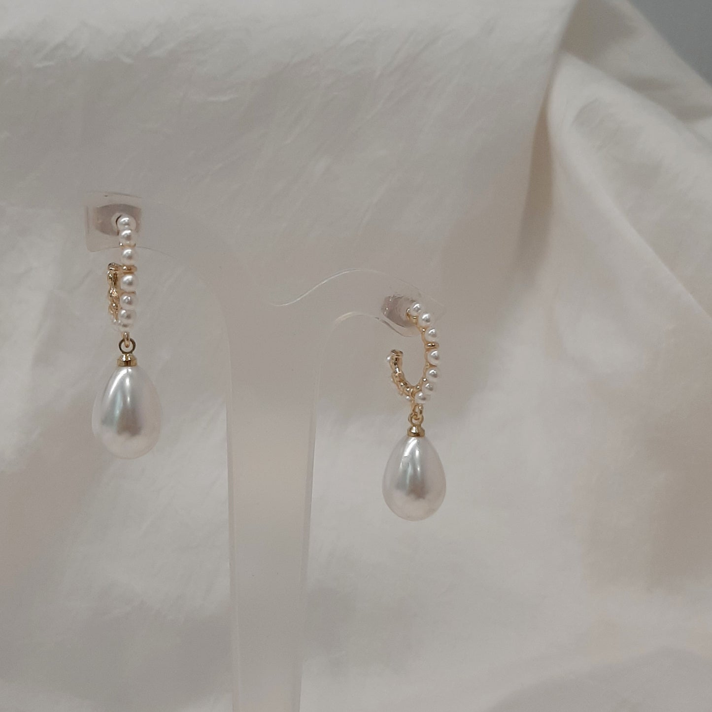 Taylor - Ivory pearls partial hoop and pearl drop earrings