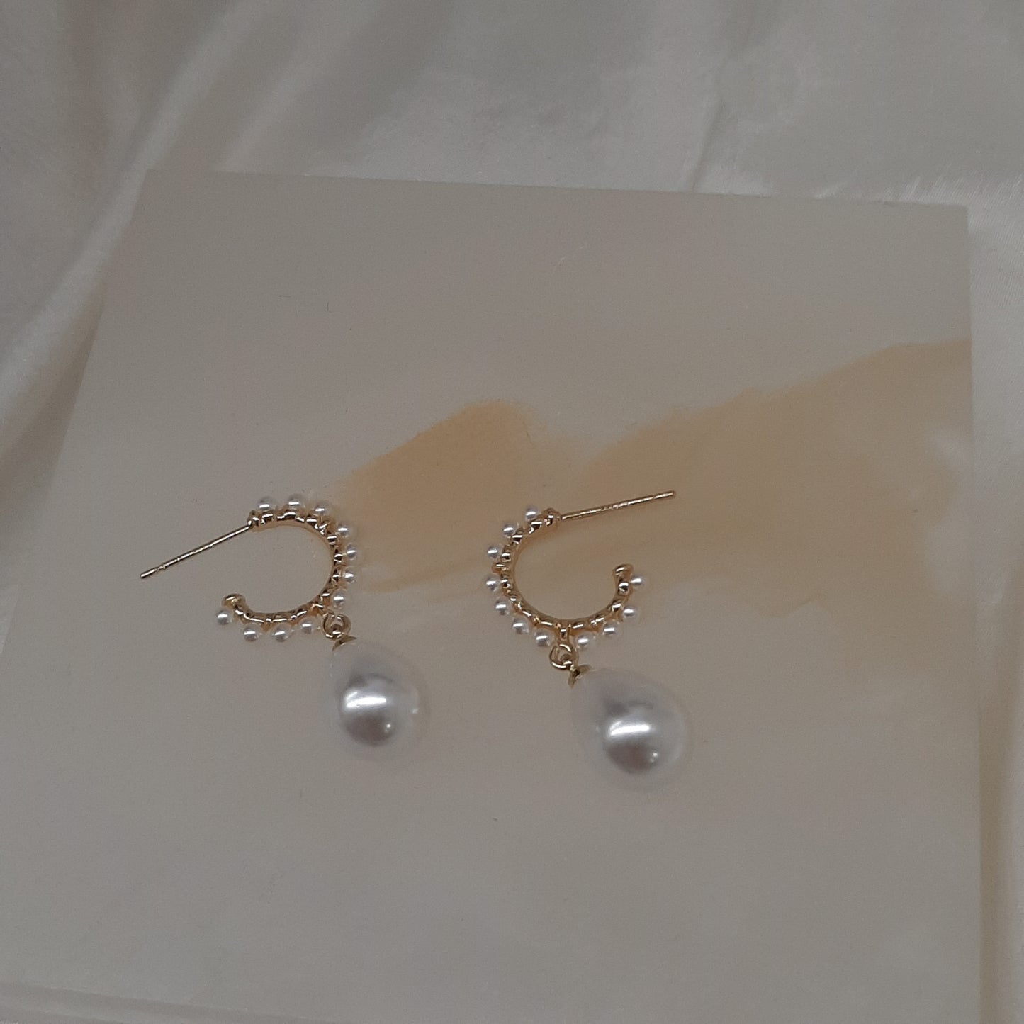 Taylor - Ivory pearls partial hoop and pearl drop earrings