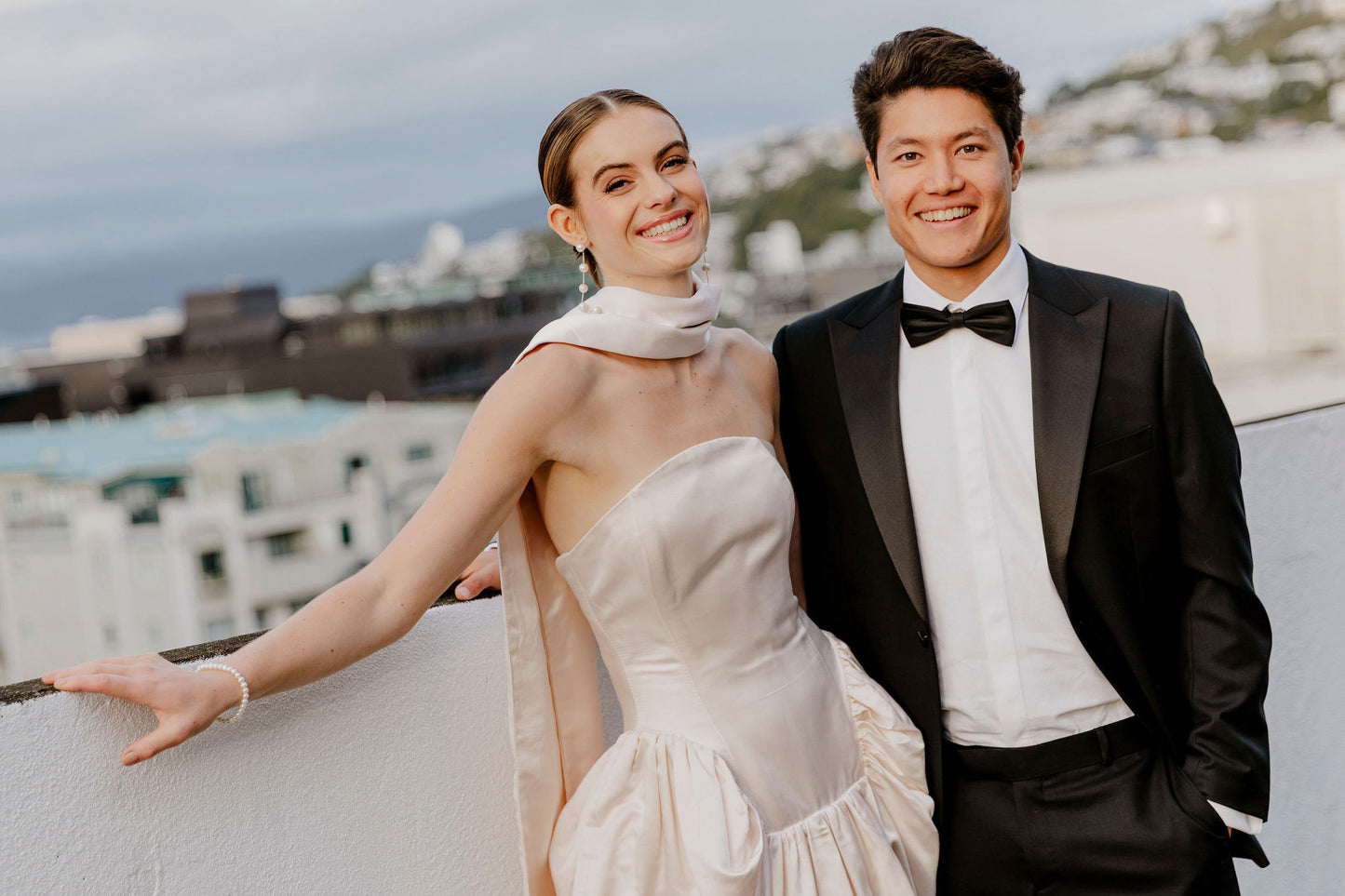 TESS - glorious round natural cultured freshwater pearls and Boston chain thread cascading stud earrings