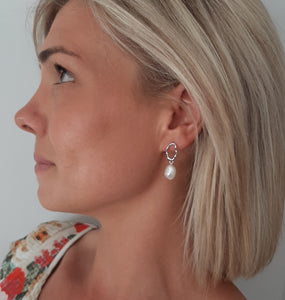 Traci - freshwater pearls cascading silver-tone oval hoop (medium) drop earrings