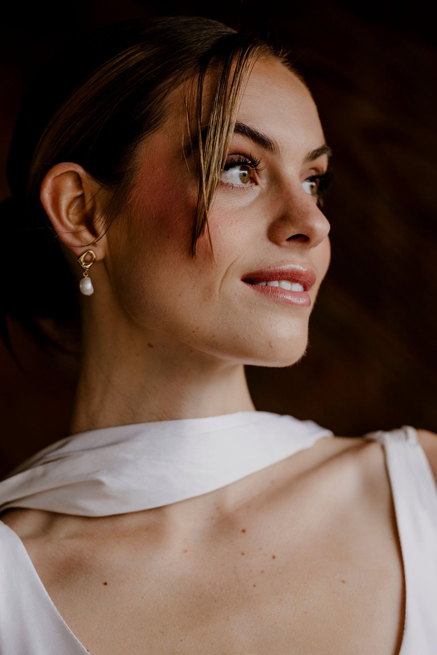 Haisley - silver or gold tone oval hoop and pearl drop earrings