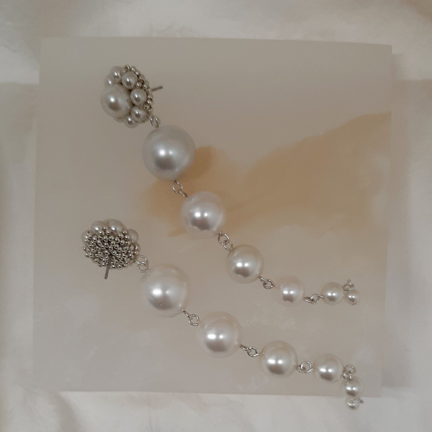 Grace (v2) - pearls tapered cascading flower shaped stud earrings