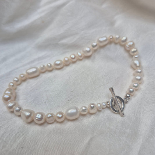 Vivienne - natural organic shaped freshwater pearl and sterling silver toggle clasp bracelet