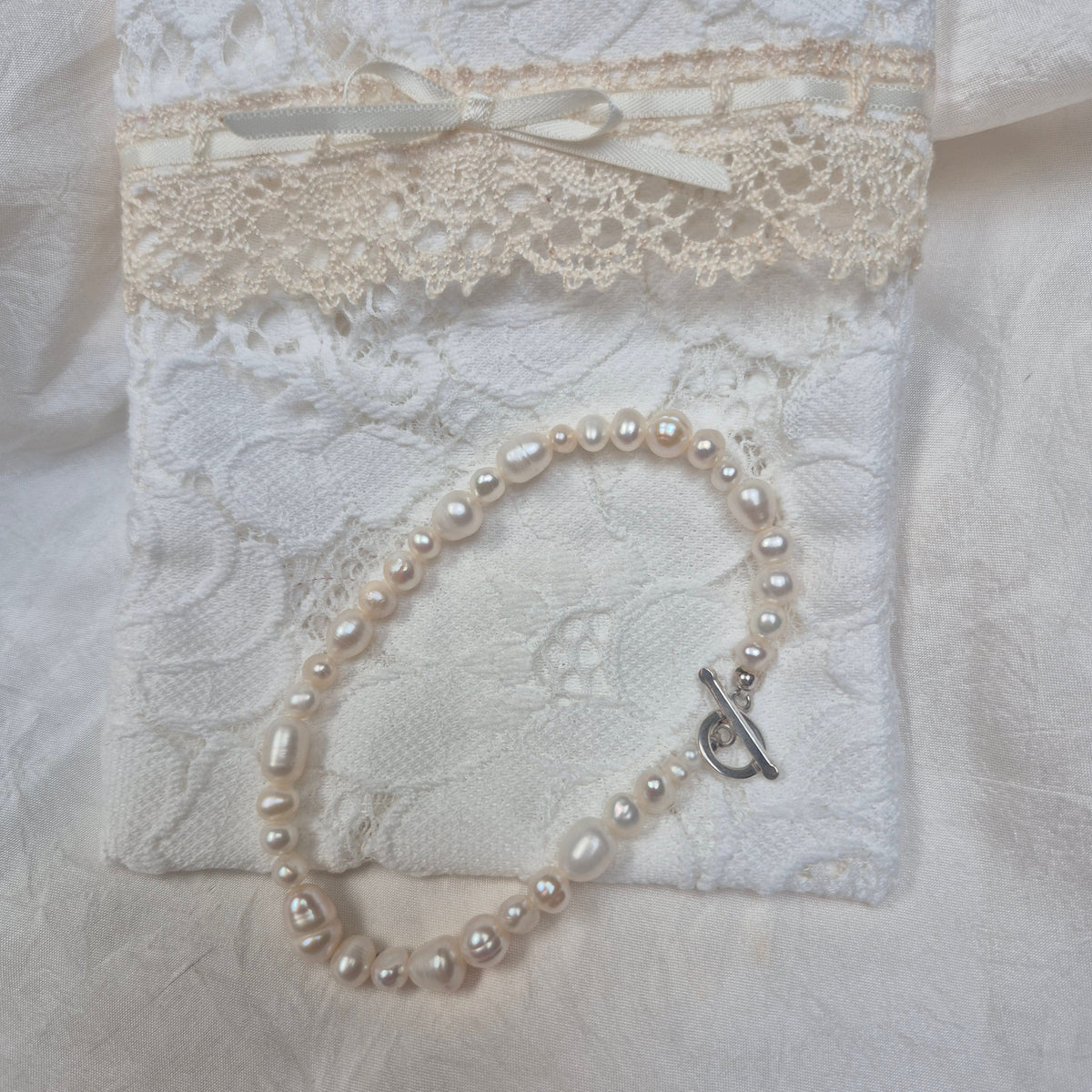 Vivienne - natural organic shaped freshwater pearl and sterling silver toggle clasp bracelet