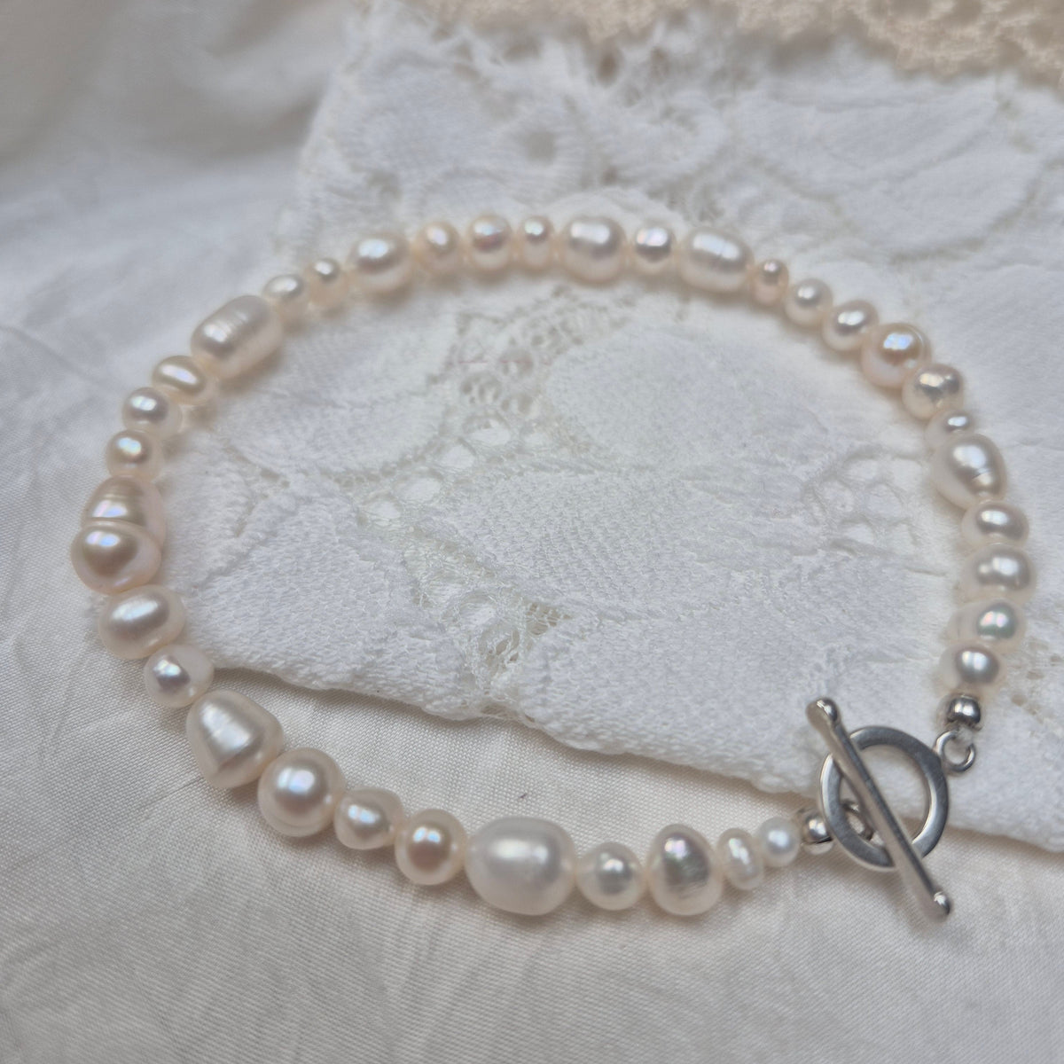Vivienne - natural organic shaped freshwater pearl and sterling silver toggle clasp bracelet