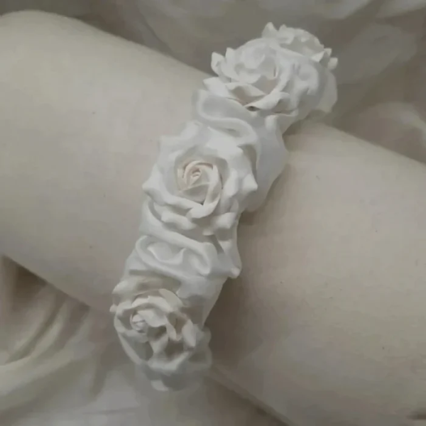 Nell - polymer clay roses and bridal satin scrunchie headband