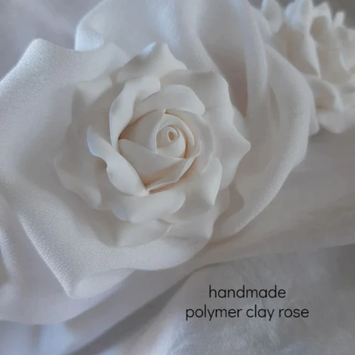 Nell - polymer clay roses and bridal satin scrunchie headband