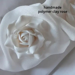 Nell - polymer clay roses and bridal satin scrunchie headband