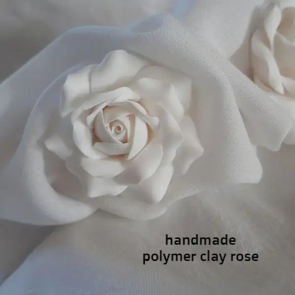 Nell - polymer clay roses and bridal satin scrunchie headband