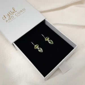 Perri - Peridot green natural gemstones and sterling silver drop earrings