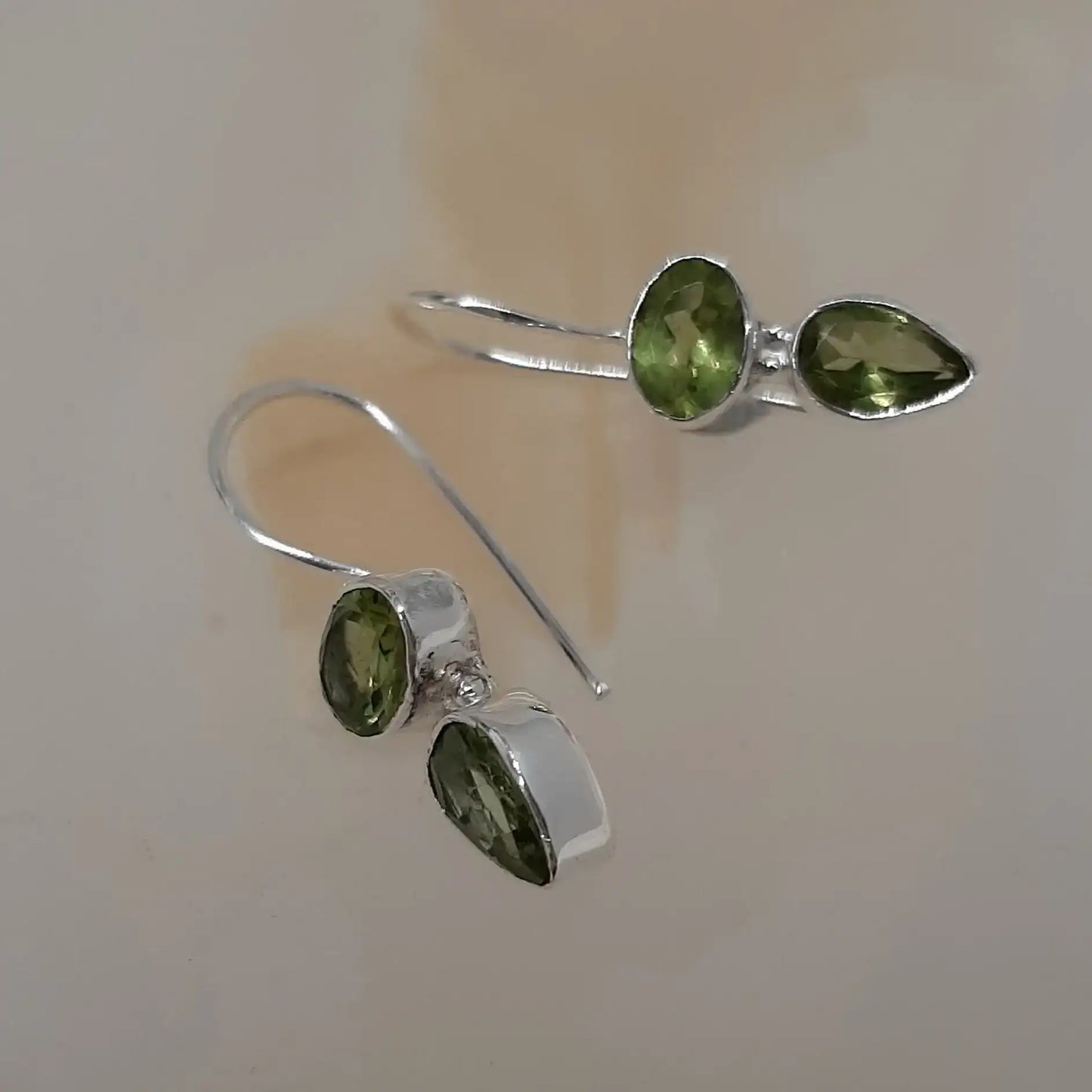 Perri - Peridot green natural gemstones and sterling silver drop earrings