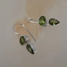 Load image into Gallery viewer, Perri - Peridot green natural gemstones and sterling silver drop earrings