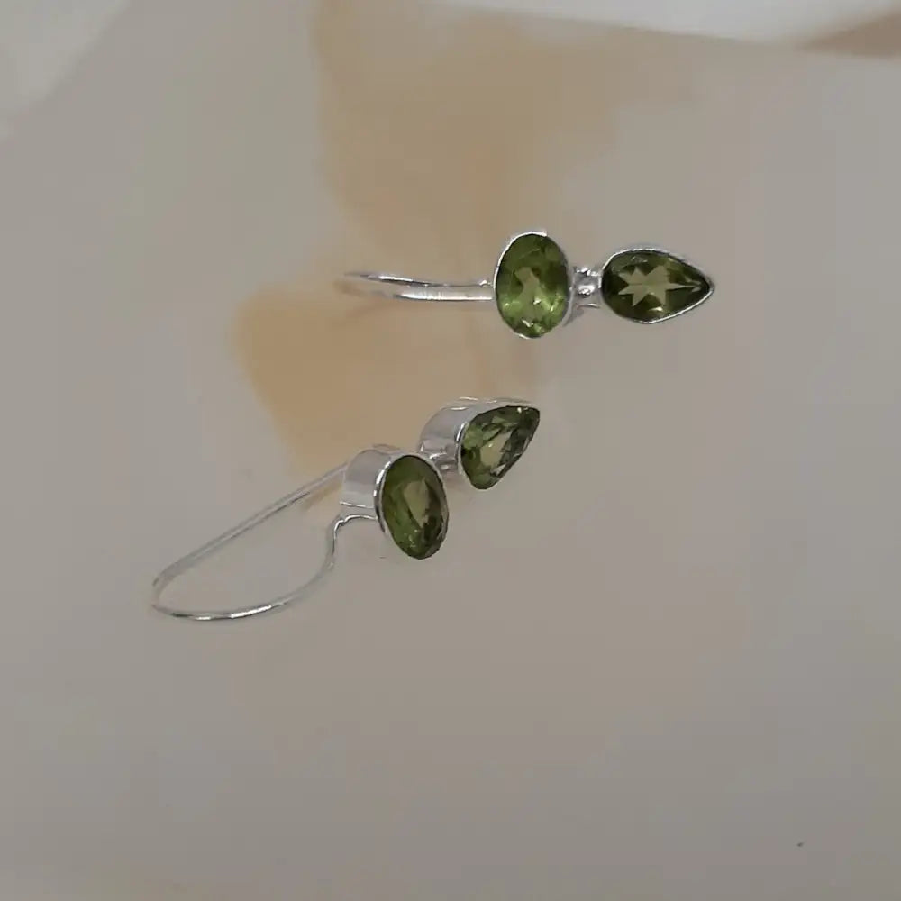 Perri - Peridot green natural gemstones and sterling silver drop earrings