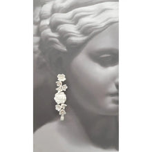 Load image into Gallery viewer, Rose - polymer clay flowers, white freshwater pearls long cascading stud drop earrings