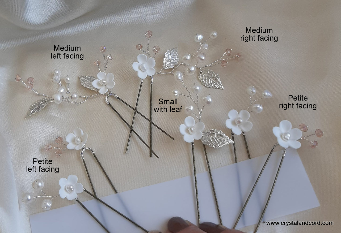 Marguerite - white polymer clay flowers with freshwater pearls and faceted beads HAIR PIN SETS