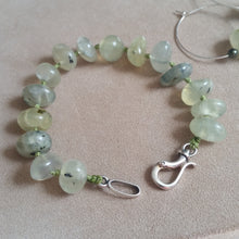 Load image into Gallery viewer, Green Prehnite nuggets handknotted sterling silver hook clasp bracelet