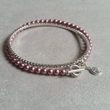 Load image into Gallery viewer, Pink Swarovski crystal pearl beads, sterling silver clasp bracelet SET
