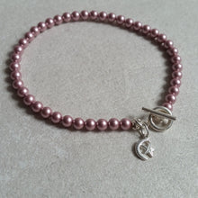 Load image into Gallery viewer, Pink Swarovski crystal pearl beads, sterling silver clasp bracelet SET