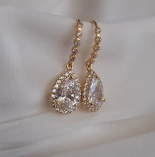 Load image into Gallery viewer, Cubic Zirconia crystal clear silver or gold tone drop earrings