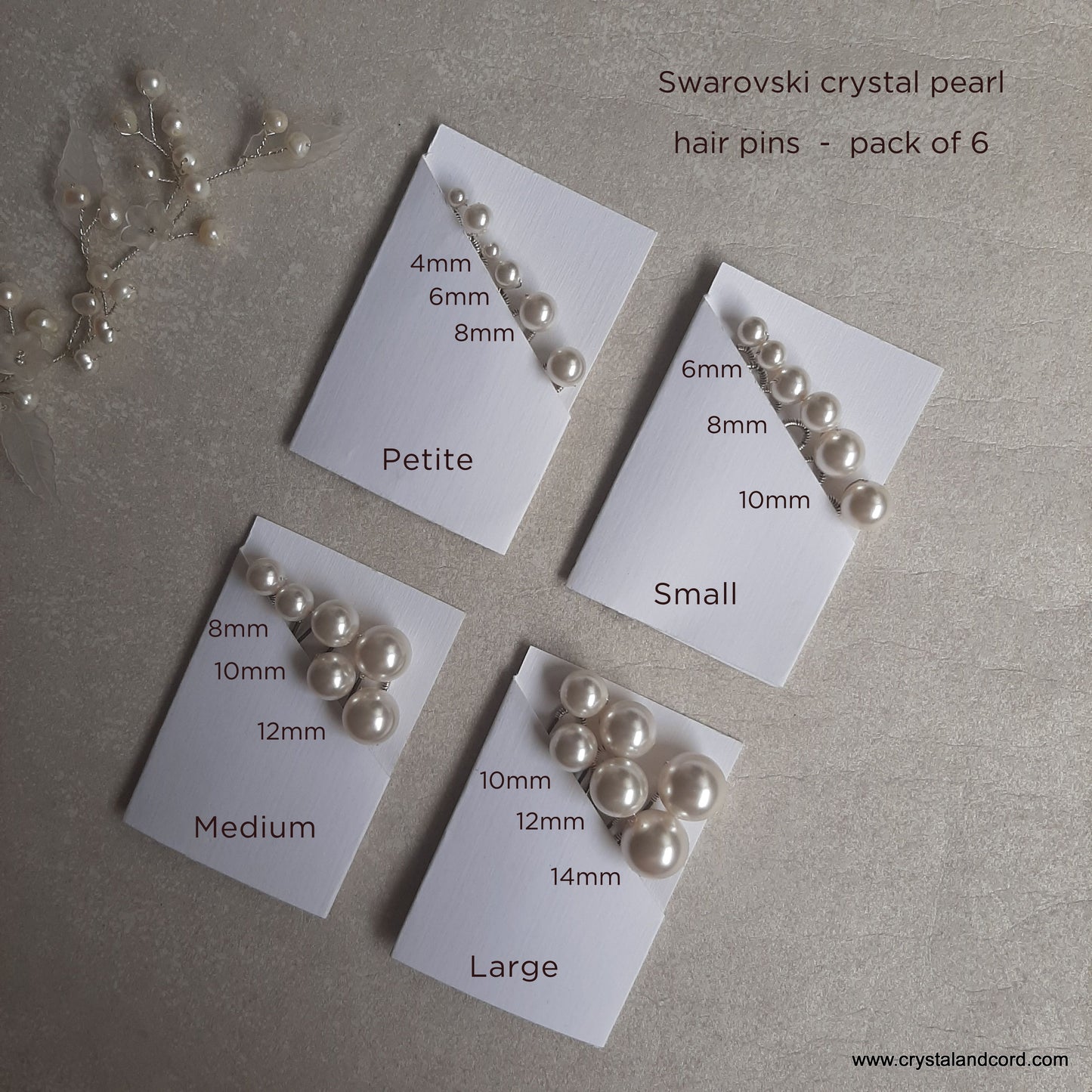 Bella - crystal pearls set of 6 hair pins