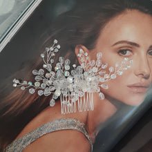 Load image into Gallery viewer, Crystal clear beads and frosted flowers hair vine with silver-tones