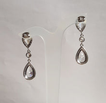 Load image into Gallery viewer, Cubic Zirconia crystal clear silver-tone pear shaped drop and stud earrings