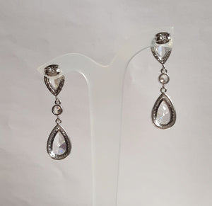Cubic Zirconia crystal clear silver-tone pear shaped drop and stud earrings
