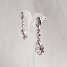 Load image into Gallery viewer, Cubic Zirconia crystal clear silver-tone pear shaped drop and stud earrings