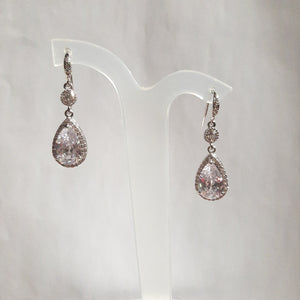 Gohar - Cubic Zirconia crystal clear silver-tone or gold-tone pear shaped drop earrings