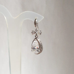Yvette - Cubic Zirconia crystal clear heart, bow and pear shaped drop silver-tone stud earrings