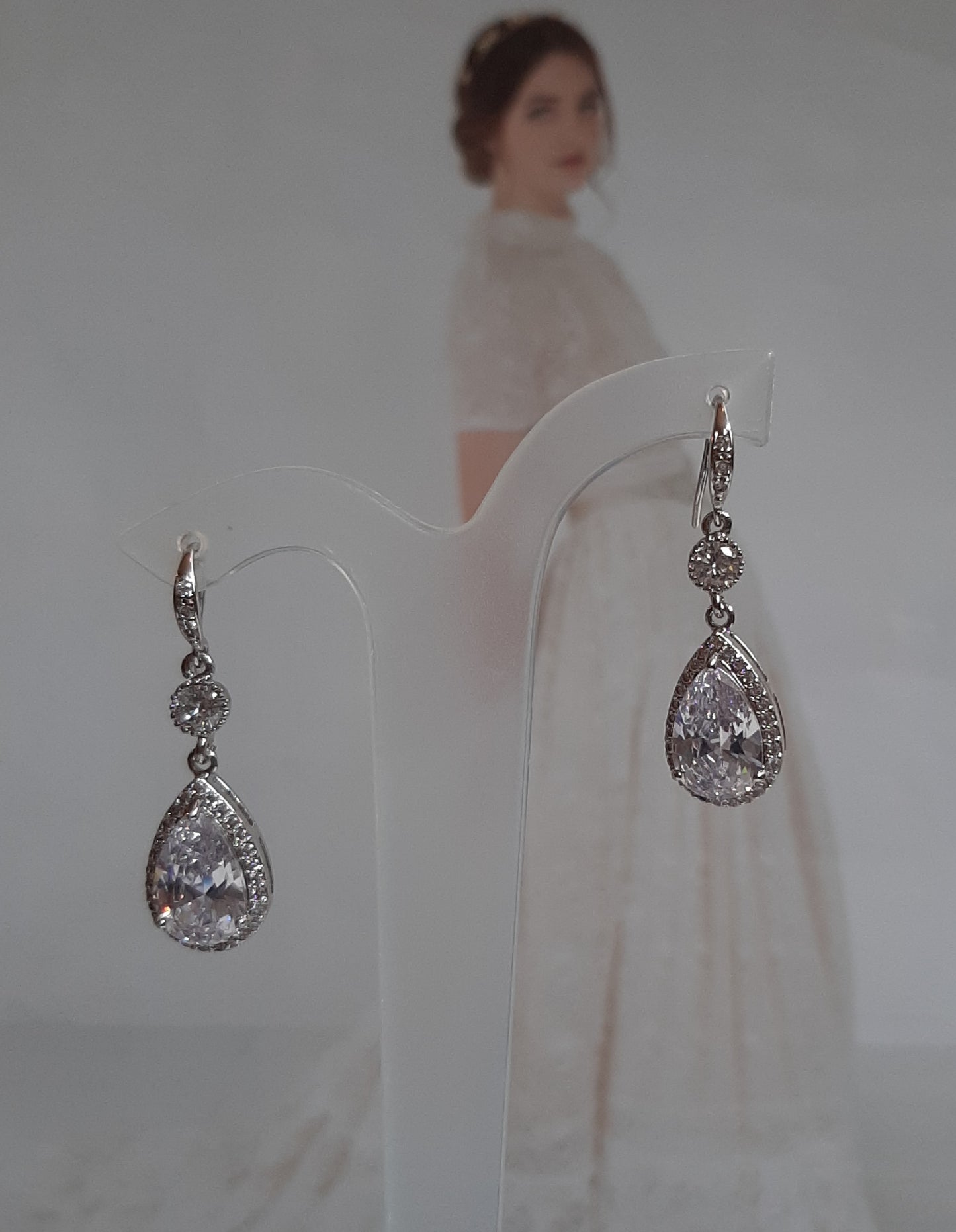 White Swarovski crystal pearls, rhinestone rondelles and sterling silver clasp bracelet and earring SET