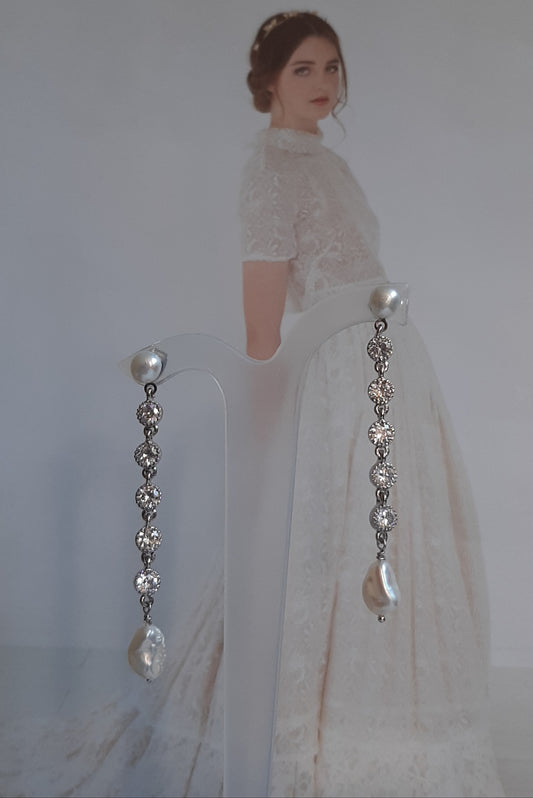 Brooklyn - freshwater pearls and crystal clear cubic zirconia's multi drop stud earrings