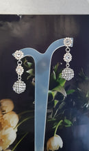 Load image into Gallery viewer, Divina - silver and crystal clear pave ball and Swarovski rhinestones drop stud earrings