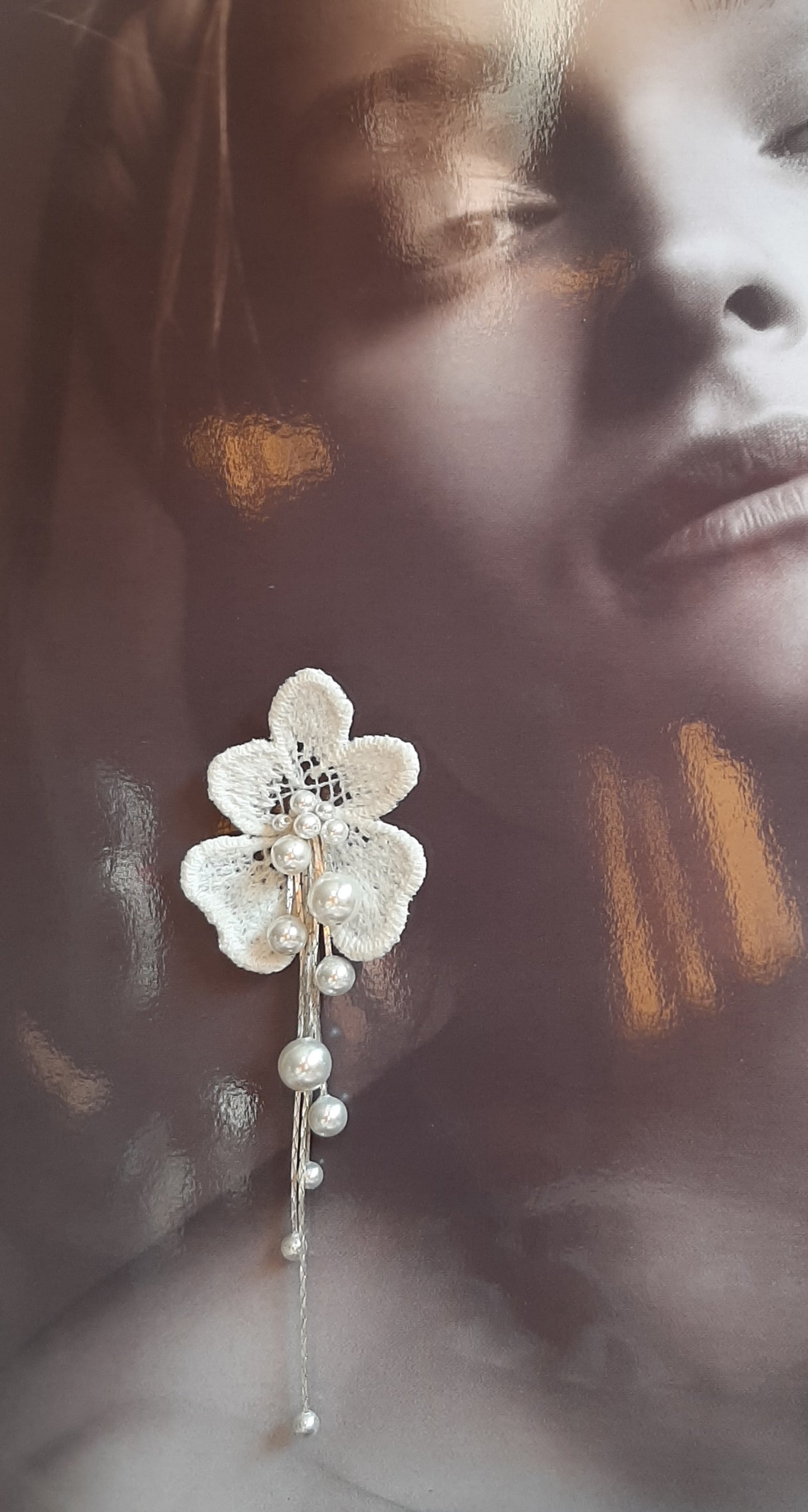 Katharina - crystal pearls long cascading orchid shaped flower stud earrings