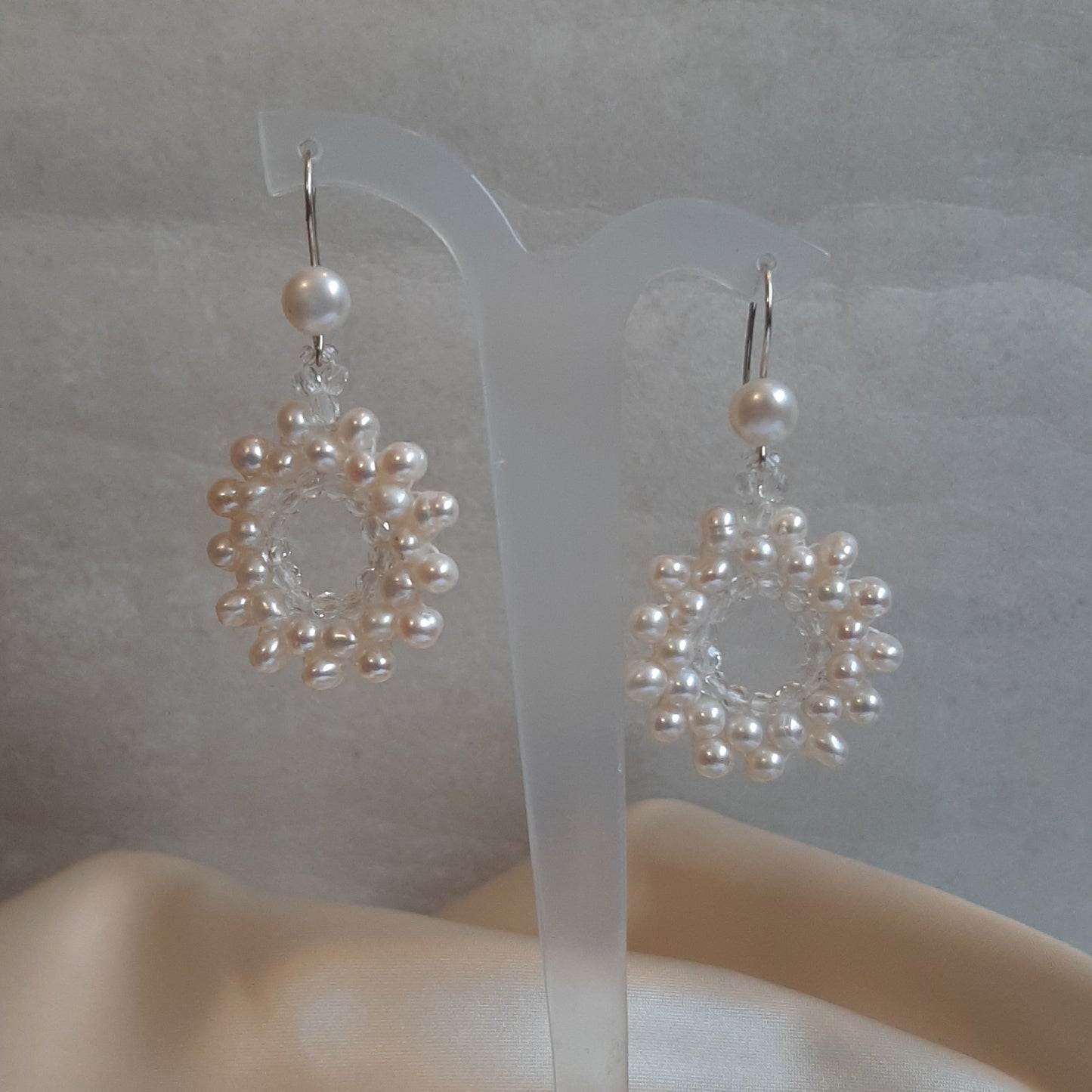 Pearls white cultured freshwater beaded hoop silver-tone earrings