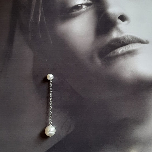 Ada - crystal pearls sterling silver chain drop stud earrings