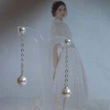 Load image into Gallery viewer, Ada - crystal pearls sterling silver or gold-tone chain drop stud earrings