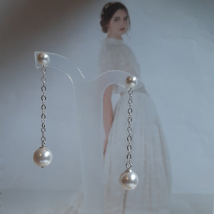 Ada - crystal pearls sterling silver chain drop stud earrings