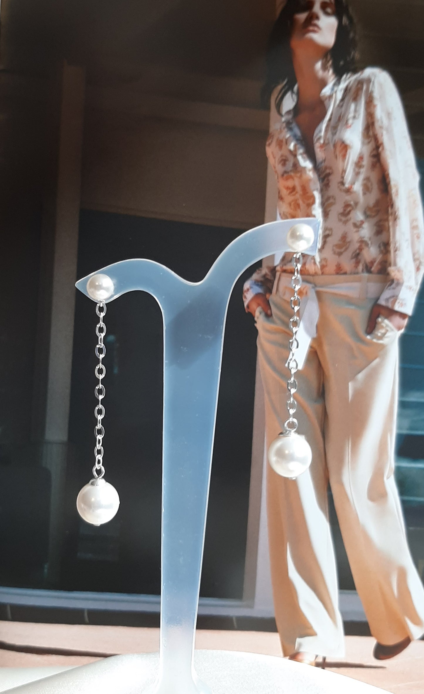 Ada - crystal pearls sterling silver or gold-tone chain drop stud earrings