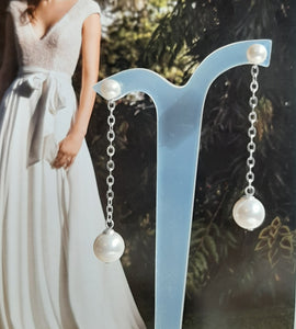 Ada - crystal pearls sterling silver or gold-tone chain drop stud earrings