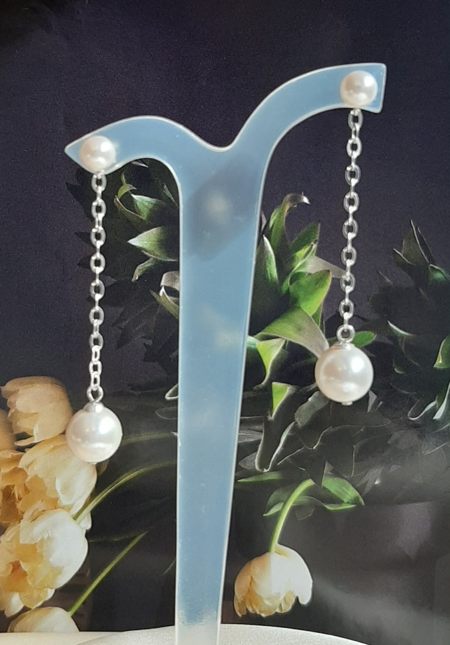 Ada - crystal pearls sterling silver or gold-tone chain drop stud earrings