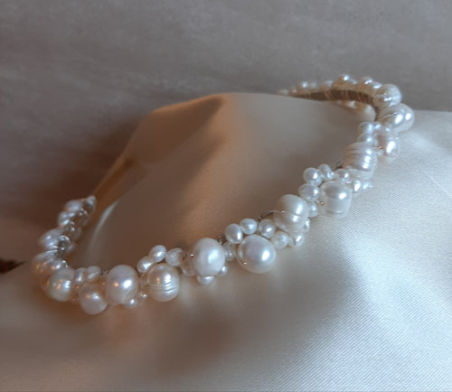 Lacey - freshwater pearls headband woven with silver or gold wires