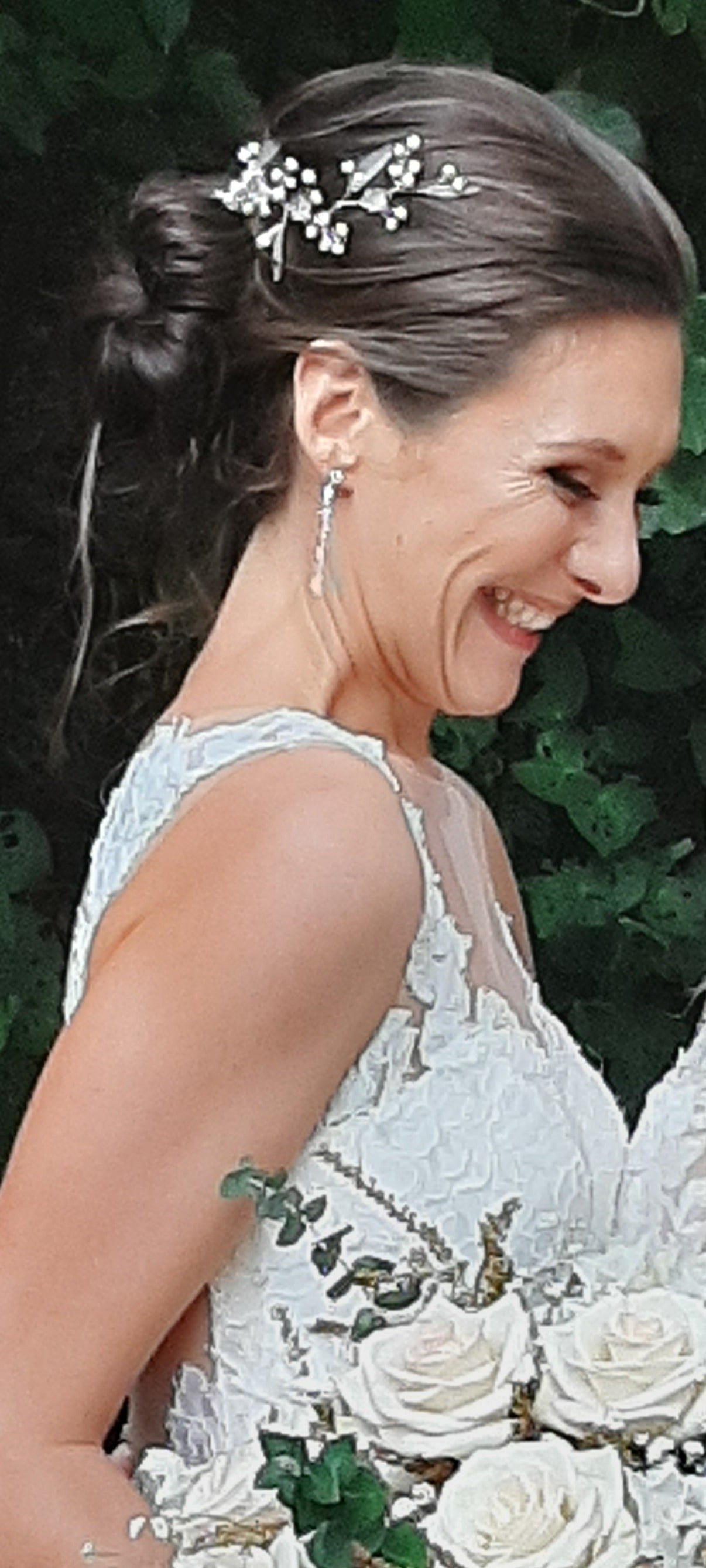 Charlotte  - freshwater pearls and frosted acrylic flowers and leaves hair vine x2 pieces