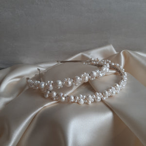 Lacey - freshwater pearls headband woven with silver or gold wires