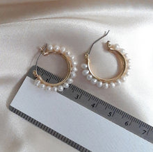 Load image into Gallery viewer, Freya - Freshwater pearls 25mm silver-tone or gold-tone hoop earrings