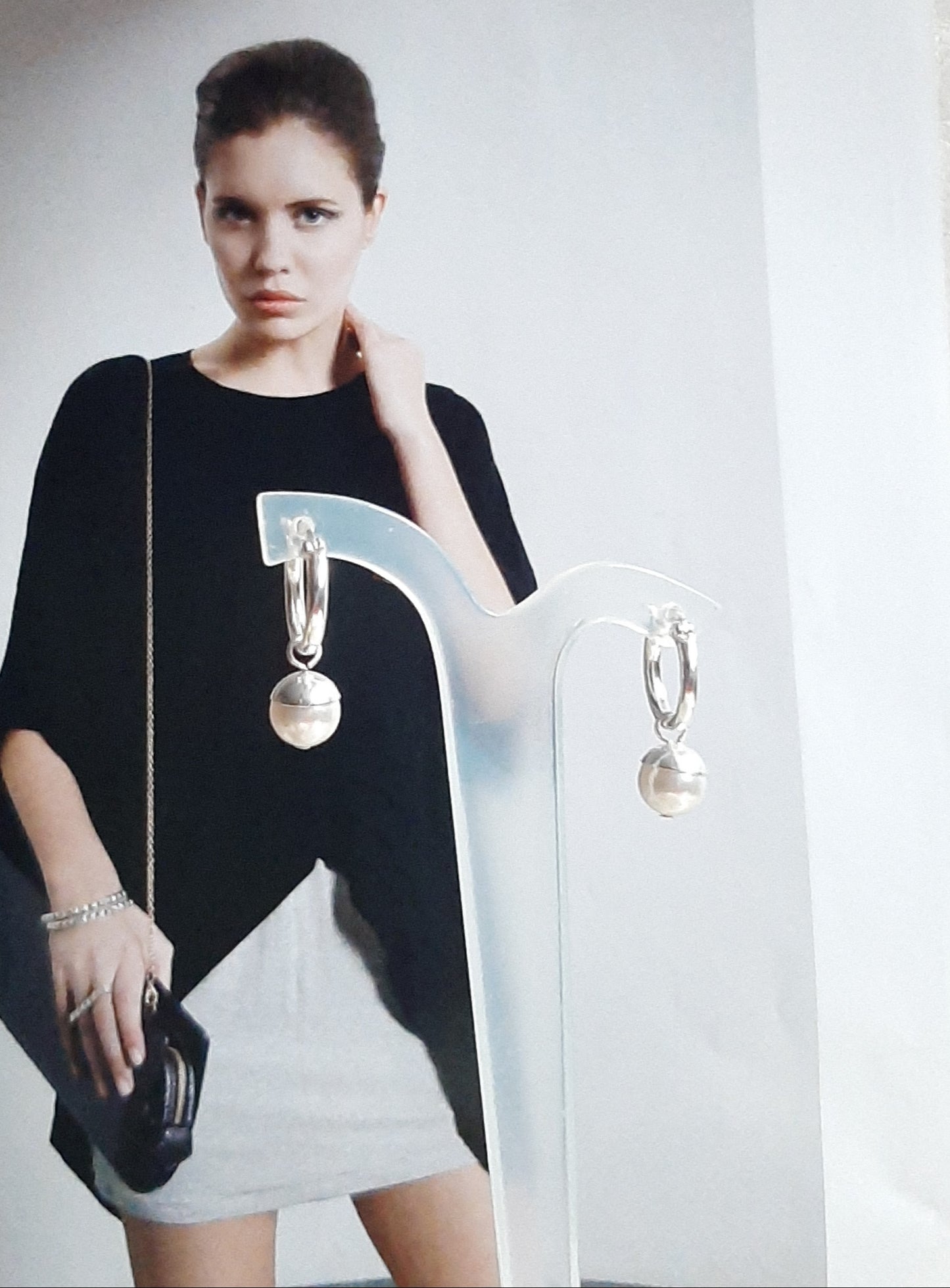 Sophie - crystal round pearl drop and sterling silver hoop earrings