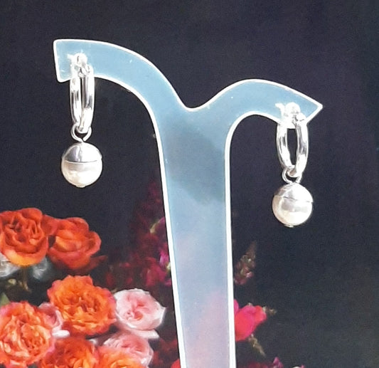 Sophie - crystal round pearl drop and sterling silver hoop earrings