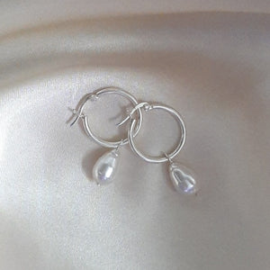Swarovski crystal pear shaped pearl drop and 20mm sterling silver hoop earrings