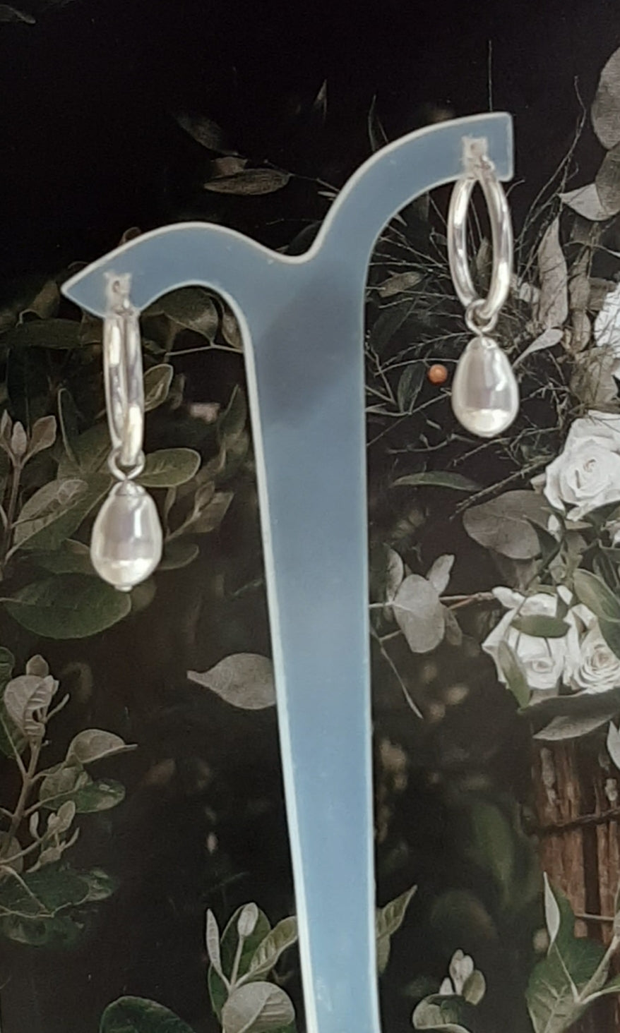 Swarovski crystal pear shaped pearl drop and 20mm sterling silver hoop earrings