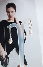 Load image into Gallery viewer, Swarovski crystal pear shaped pearl drop and 20mm sterling silver hoop earrings